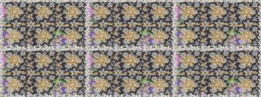 Geleneksel raster ve altın desen. Damask pürüzsüz süsü. Gri renkler üzerinde klasik oryantal desen.