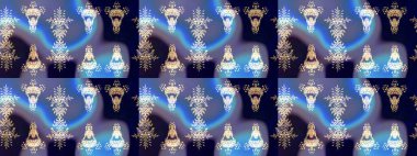 Mavi, nötr ve siyah renklere karalamalar çizilmiş çiçek deseni. Raster illüstrasyonu.