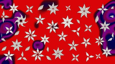 Raster Illustrasyon 'daki Çiçek Deseni' nin son moda çizimi. Kırmızı renkte çiçekler. Renkli Yaz Temalı eskiz kalıbı. Düz Çiçek Elementleri Tasarımı.