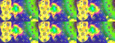 Ağaç dallı bahar çiçekleri ile desen, çiçek siluetiyle yeşil renkler. Raster deseni.