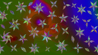 Düz Çiçek Elementleri Tasarımı. Sevimli çiçek raster deseni. Renkli Yaz Temalı eskiz kalıbı. Yeşil renkte çiçekler.