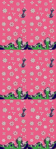 Pembe renkli etnik çiçeklerle süslenmiş zarif bir eskiz. Asya Tekstil 'inde Raster Çiçek İllüstrasyonu.