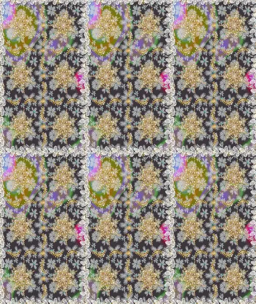 Doğu tarzında klasik tasarım öğesi. Çiçek süslemeli Raster eskiz deseni. Duvar kâğıdı için altın süslü bir illüstrasyon. Süslü dantel iz sürücü. Gri renkler üzerine geleneksel Arapça dekor.