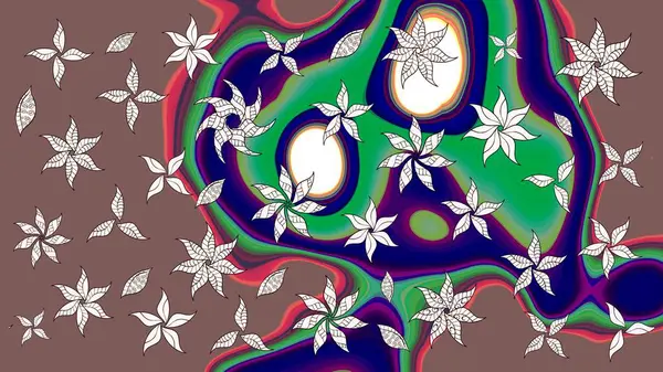 Çiçekli ipek eşarp. El çizimi çiçek unsurları olan soyut çizim raster deseni. 1950-1960 motifleri. Retro tekstil tasarım koleksiyonu. Kahverengi üstüne kahverengi.