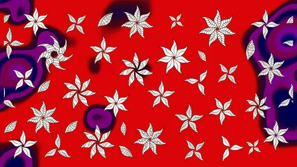 Raster Illustrasyon 'daki Çiçek Deseni' nin son moda çizimi. Kırmızı renkte çiçekler. Renkli Yaz Temalı eskiz kalıbı. Düz Çiçek Elementleri Tasarımı.