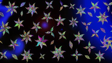 Raster illüstrasyonu. Çiçek desenli çizim. Raster illüstrasyonu. Asya tekstil tarzında. Siyah renkte çiçekler.