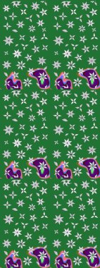 Çiçekli ipek eşarp. El çizimi çiçek unsurları olan soyut çizim raster deseni. 1950-1960 motifleri. Retro tekstil tasarım koleksiyonu. Yeşil yeşile.