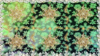 Yeşilden çok altın rengi klasik barok çiçekli desenler. Lüks, kraliyet ve Viktorya dönemi konsepti. Süslü raster dekorasyonu. Yeşil renkte altın element.