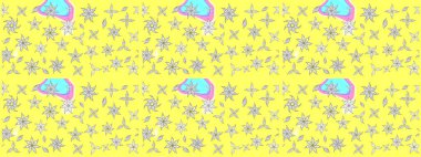 Oldukça eski bir besin torbası deseni, küçük sarı renkte, çiçekler. Millefleur 'lar. Tekstil, kumaş, kapaklar, duvar kağıtları, baskı, paket, koleksiyon defteri, örgü, dekupaj için çiçek arkaplanı..