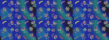 Kar tanelerinin soyut arkaplanlı Noel şablonu. Raster illüstrasyonu. Mavi, yeşil ve mor renkler. Noel ve Yeni Yıl moda baskıları için tatil tasarımı.