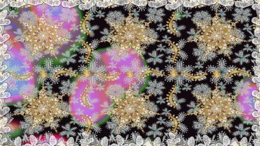 Gri renklerde, altın elementlerle kusursuz desen. Klasik klasik klasik arka plan. Kusursuz klasik raster altın desenli. Geleneksel oryantasyon süsü. Raster illüstrasyonu.