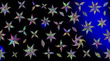 Parlak renkli çiçekli ve siyah yapraklı harika bir çiçek deseni. Halk tarzı. Moda baskıları için zarif bir şablon. Modern çiçek arkaplanı.