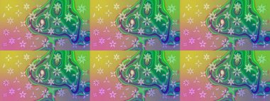 Çiçeksel fantezi tasarımı ve parlak bir arka plan çizimi. Renkli Bahar Teması eskiz kalıbı. Düz Çiçek Elementleri Tasarımı.