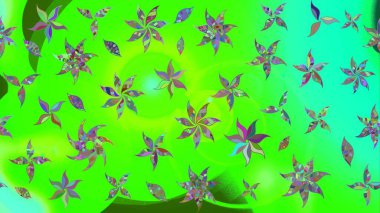 1950-1960 motifleri. Yeşil yeşile. El çizimi çiçek unsurları olan soyut çizim raster deseni. Çiçekli ipek eşarp. Retro tekstil tasarım koleksiyonu.