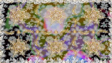 Oriental raster klasik gri ve altın desenli. Kusursuz soyut bir arkaplan. Raster illüstrasyonu.