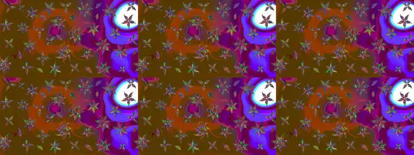 Modern çiçek arkaplanı. Moda baskıları için zarif bir şablon. Halk tarzı. Parlak renkli çiçekleri ve kahverengi yaprakları olan harika bir çiçek deseni..