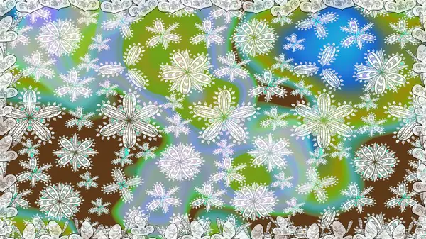 Raster. Düz Çiçek Elementleri Tasarımı. Renkli Bahar Teması Kusursuz Arkaplan.