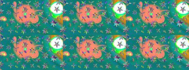 Renkli Bahar Teması eskiz kalıbı. Düz Çiçek Elementleri Tasarımı. Raster illüstrasyonu. Chichi 'nin kumaş kalıbını çiz. Çiçek deseni.