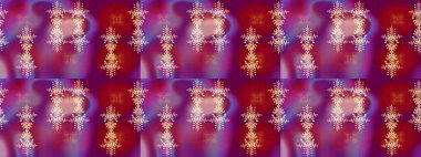 Noel ve yeni yıl moda baskıları için tatil tasarımı. Renkler. Kar tanelerinin soyut arkaplanlı Noel şablonu. Mor, kırmızı ve mor kar taneleri. Raster illüstrasyonu.