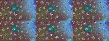 Raster illüstrasyonu. Egzotik çiçekler, kahverengi renklerde botanik, parlak, klasik bir doğa. Klasik tropikal doğal elementlerin suluboya seti.