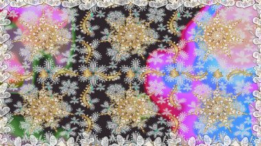 Kusursuz ortaçağ çiçek deseni. Raster illüstrasyonu. Gri renklerde altın. Doğum günü kartı, davetiye ya da afiş için iyidir. Dekoratif simetri arabesk.