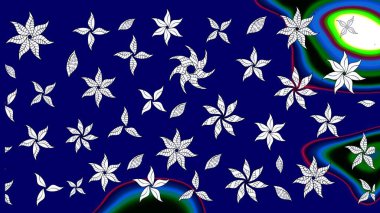 Mavi renkte güzel bir tekstil. Suluboya çiçekli çiçek deseni. Raster illüstrasyonu.