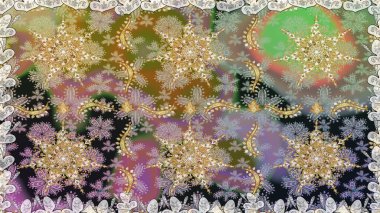 Çiçek kiremitleri. Kusursuz desenli oryantal süs. Gri renkli ve altın elementli altın desenli. İslam tasarımı. Raster altın tekstil baskısı.