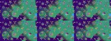 Çiçek ve yapraklı karalama şeklinde Raster çiçek deseni. Yumuşak, mavi renkte bahar çiçekleri. Raster illüstrasyonu.