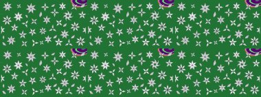 Yapraklı çiçekler ve yeşil renkli papatya çiçekleri. Eskiz arkaplan modeli. Raster - stok.