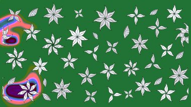 Raster illüstrasyonu. Şirin karalamalı çiçek desenli çizim. Eskiz stili yeşil renkler. El yapımı çiçek ve bitki koleksiyonu. Raster illüstrasyonu.