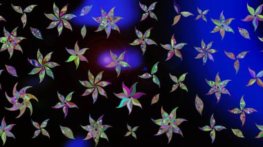 Asya tekstil tarzında. Raster illüstrasyonu. Çiçek desenli çizim. Siyah renkli çiçekler. Raster illüstrasyonu.