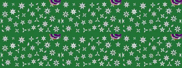 Yapraklı çiçekler ve yeşil renkli papatya çiçekleri. Eskiz arkaplan modeli. Raster - stok.