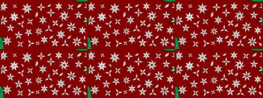 Elle çizilmiş çiçek desenli Raster çizimi. Tekstil, kumaş, ambalaj, hatıra defteri için hoş bir çiçek arkaplanı. Çocuksu tasarım. Kırmızı arkaplanda.