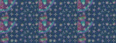 Mavi renkli çiçekler. Raster illüstrasyonunda çiçek deseni çizimi.