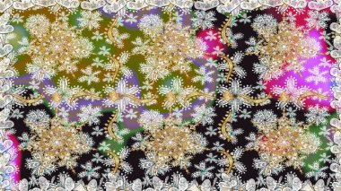 Raster Golden Mehndi kusursuz desen. Kına dövmeli süs çiçekleri, altın çıkartmalar, mehndi ve yoga tasarımı, kartlar ve parmak izleri. Gri renklerde desen.