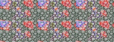 Raster illüstrasyonu. El çizimi çiçekli soyut çizim kalıbı. Gri renkli çiçekler.