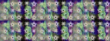 Yüzey için tekrarlanan doku, ambalaj kağıdı, gri, nötr ve yeşil renkte kar tanesi. Kış kar taneleri, raster arka plan.