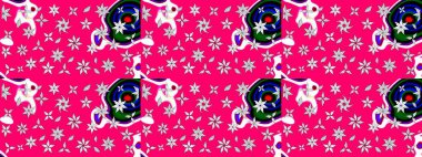 Renkli Bahar Teması eskiz kalıbı. Düz Çiçek Elementleri Tasarımı. Sevimli çiçek raster deseni. Mor renkte çiçekler.