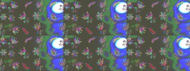 Soyut etnik raster çizim kalıbı. Kabile sanatı boho baskısı, klasik çiçek arkaplanı. Arkaplan dokusu, duvar kağıdı, çiçek teması gri, yeşil ve mavi renkler.