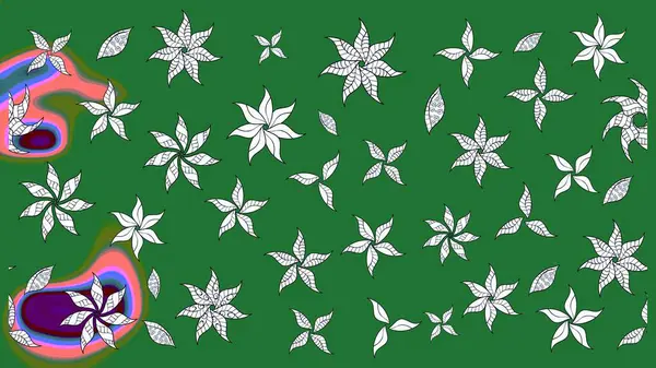 Raster illüstrasyonu. Şirin karalamalı çiçek desenli çizim. Eskiz stili yeşil renkler. El yapımı çiçek ve bitki koleksiyonu. Raster illüstrasyonu.