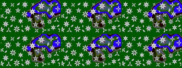 Çiçek ve yapraklı karalama şeklinde Raster çiçek deseni. Yumuşak, yeşil renkli bahar çiçekleri. Raster illüstrasyonu.