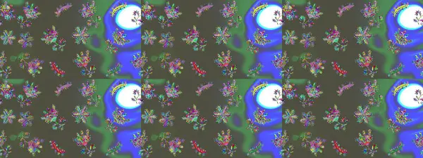 Soyut etnik raster çizim kalıbı. Kabile sanatı boho baskısı, klasik çiçek arkaplanı. Arkaplan dokusu, duvar kağıdı, çiçek teması gri, yeşil ve mavi renkler.