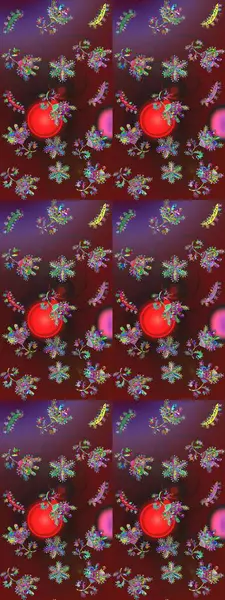 Kar tanelerinin soyut arkaplanlı Noel şablonu. Raster illüstrasyonu. Renkler. Kahverengi, mor ve kırmızı kar taneleri. Noel ve Yeni Yıl moda baskıları için tatil tasarımı.