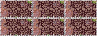 Çiçek desenli raster, kahverengi çizgi grafik desenli soyut raster arkaplan. Modern stil dokusu.