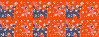 Çizim çiçek deseni duvar kâğıdı olarak kullanılabilir. Raster illüstrasyonu. Turuncu renkte çiçekler.