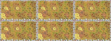 Elle çizilmiş illüstrasyon. Şirin kelebeklerin kusursuz desenleri. Sarı ve kahverengi renkli resimler. Moda Kumaşı Tasarımı. Raster..