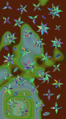 Suluboya tarzında kahverengi renkte. Raster illüstrasyonu. Küçük çiçekli bahar deseni çiz.