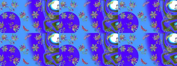 Mavi, mor ve yeşil renkli kristal kar taneleri. Raster illüstrasyonu.