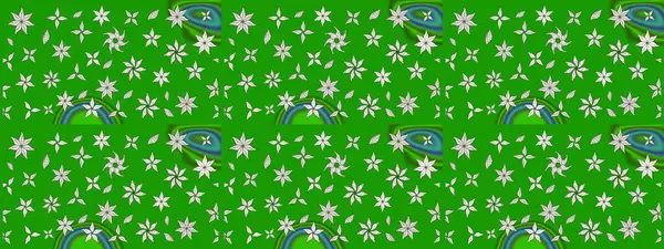 Çiçeksel fantezi tasarımı ve parlak bir arka plan çizimi. Renkli Bahar Teması eskiz kalıbı. Düz Çiçek Elementleri Tasarımı.