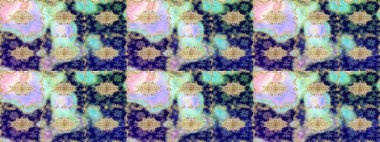 Altın karalama fantezi yapraklarından ve mavi renkli çiçeklerden Raster soyut çiçek çelengi. El yapımı dekoratif çerçeve, albüm kapağı, tebrik kartı, klasik Art deco tarzı.